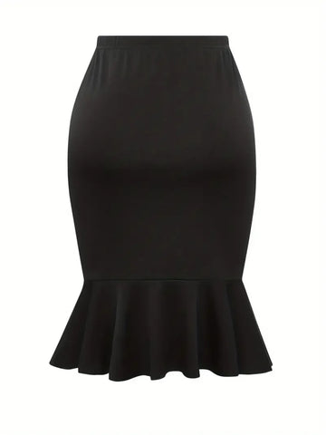 Solid Color High Waisted Ruffle Hem Bodycon Pencil Skir