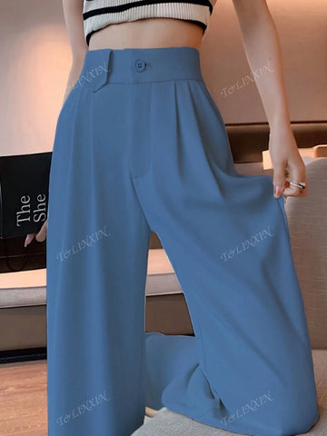 Solid Color High Waisted Straight Leg Pants