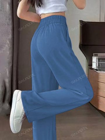 Solid Color High Waisted Straight Leg Pants