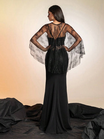 Solid Color Lace Shawl, Elegant & Sophisticated High-End Evening Prom Dress
