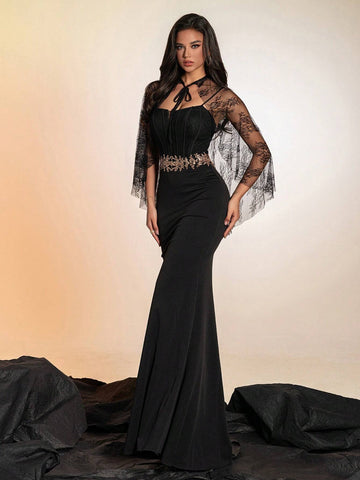 Elegant & Romantic Shiny Colorful Embroidered Lace A-Line Skirt For Date, Party Or Formal Banquet Dress