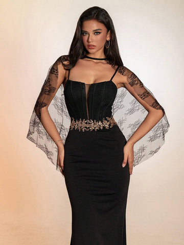 Elegant & Romantic Shiny Colorful Embroidered Lace A-Line Skirt For Date, Party Or Formal Banquet Dress