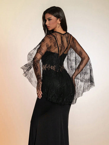 Solid Color Lace Shawl, Elegant & Sophisticated High-End Evening Prom Dress