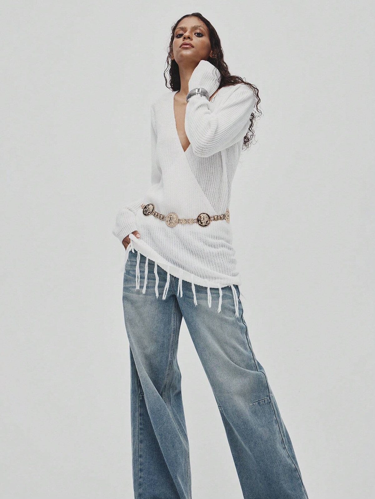 Solid Color Long Sleeve Fringe Hem Minimalist Short Casual Dress