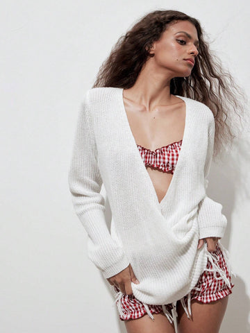 Solid Color Long Sleeve Fringe Hem Minimalist Short Casual Dress