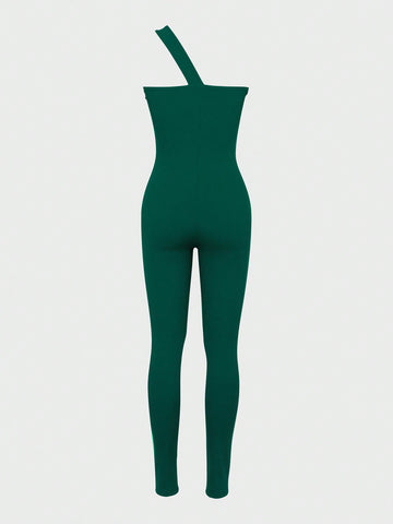 Solid Color One Shoulder Strap Jumpsuit