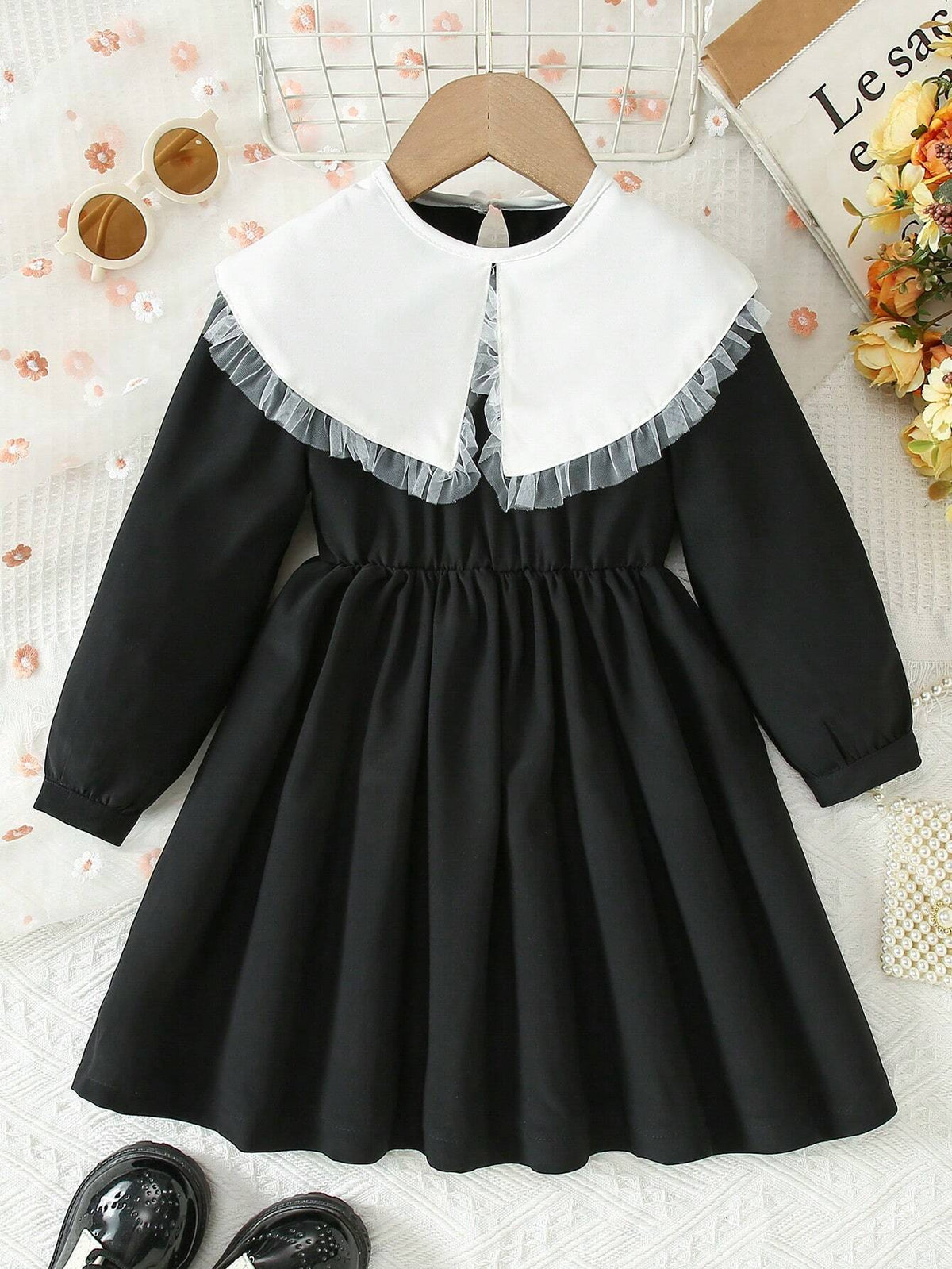 Solid Color Pleated Long Sleeve Magical Girl Dress