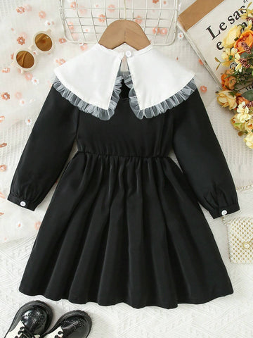 Solid Color Pleated Long Sleeve Magical Girl Dress