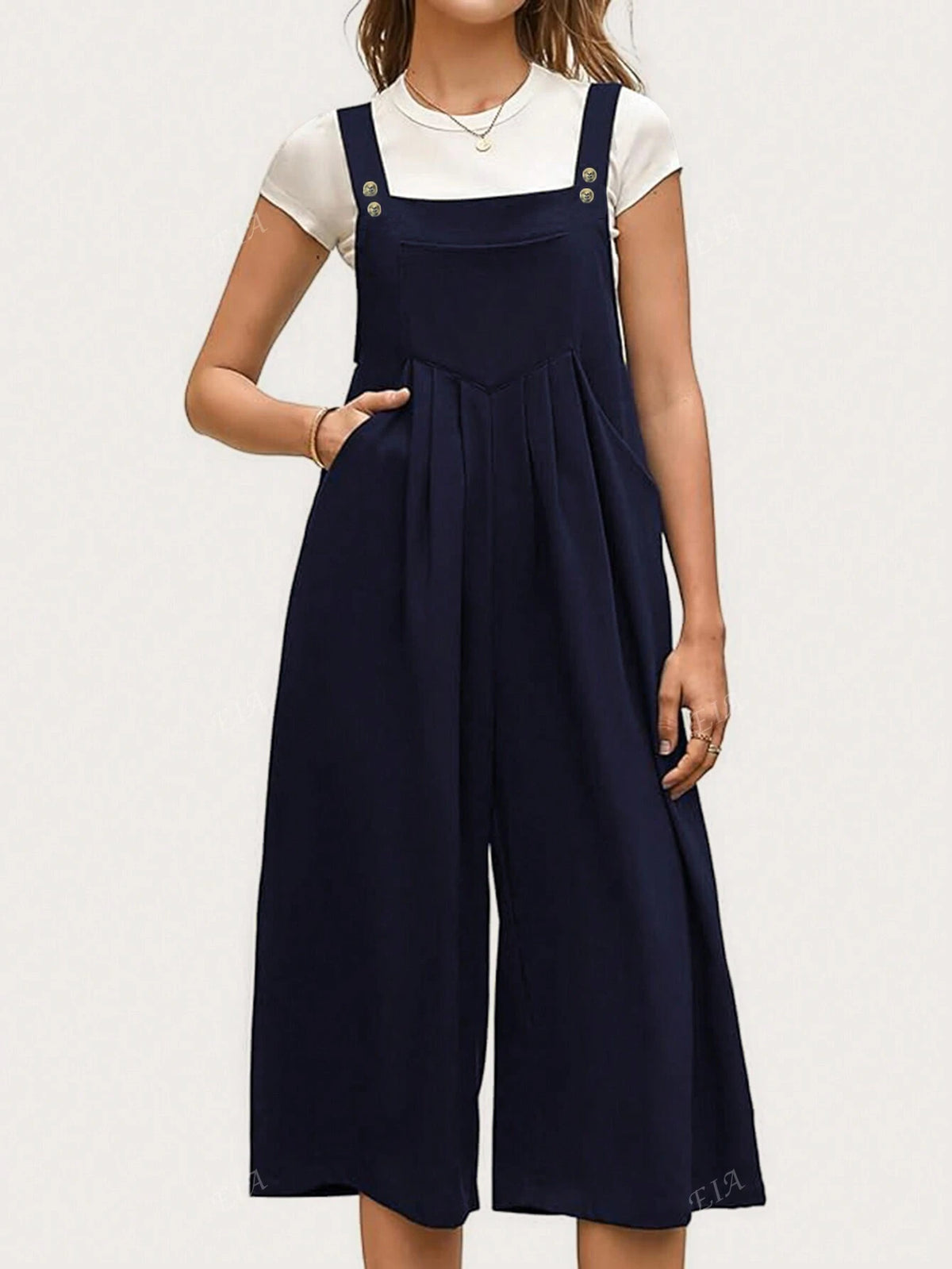 Solid Color Pocket & Button Decor Bib Overalls