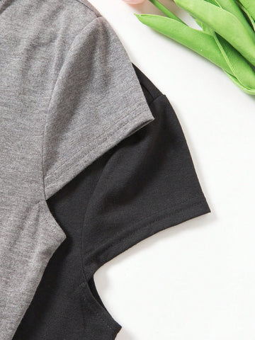 Solid Color Round Neck Short Sleeve T-Shirt & Skirt Set