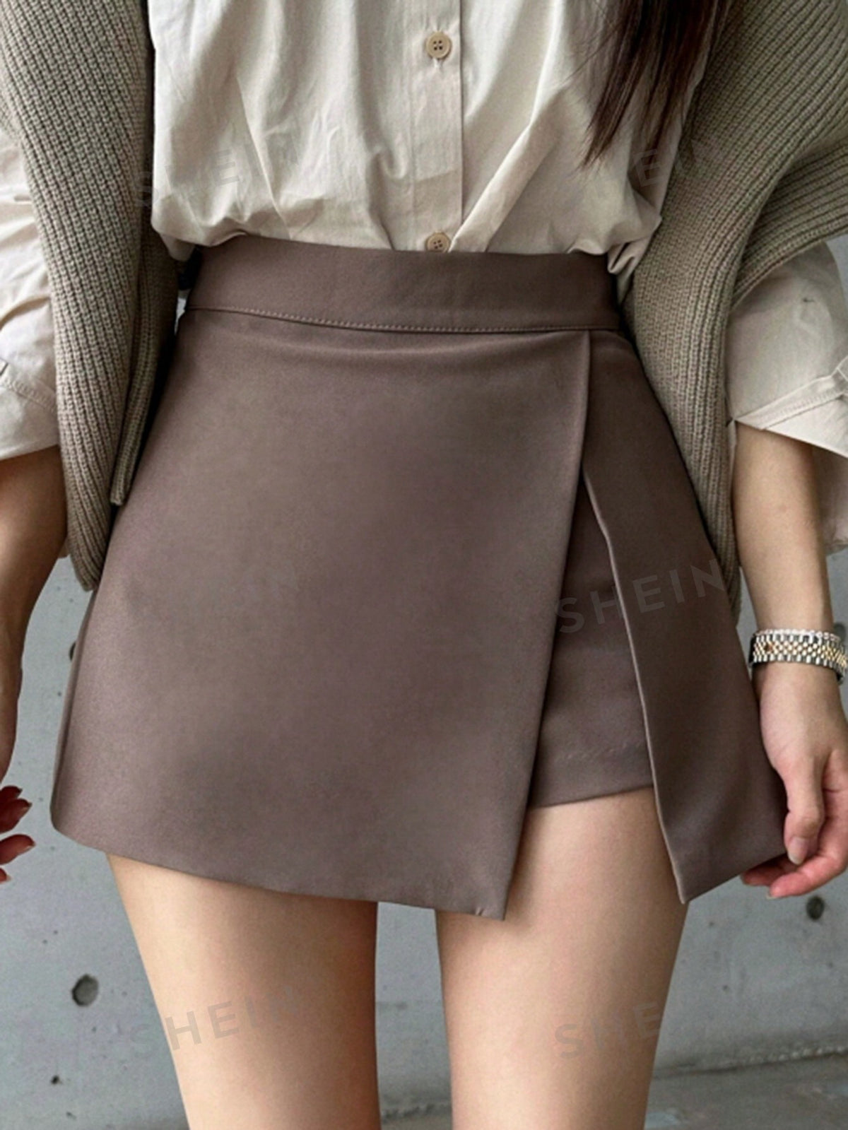 Solid Color Side Split Casual Skorts