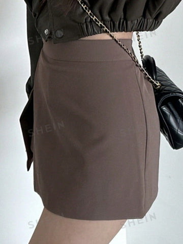 Solid Color Side Split Casual Skorts