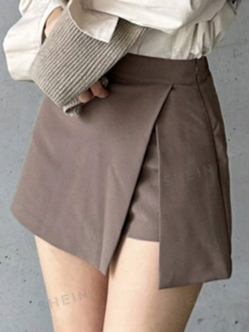 Solid Color Side Split Casual Skorts