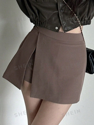 Solid Color Side Split Casual Skorts