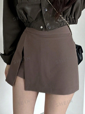 Solid Color Side Split Casual Skorts