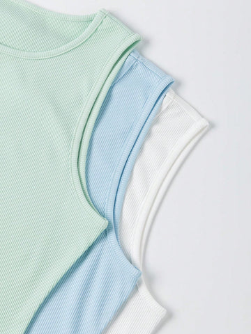 Solid Color Sleeveless Bodysuit With Pants Set