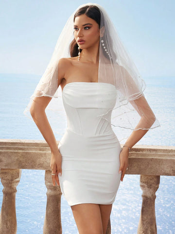 Solid Color Sleeveless Tube Sexy Bodycon Mini Dress, Suitable For Birthday Party, Wedding, Gift Occasions