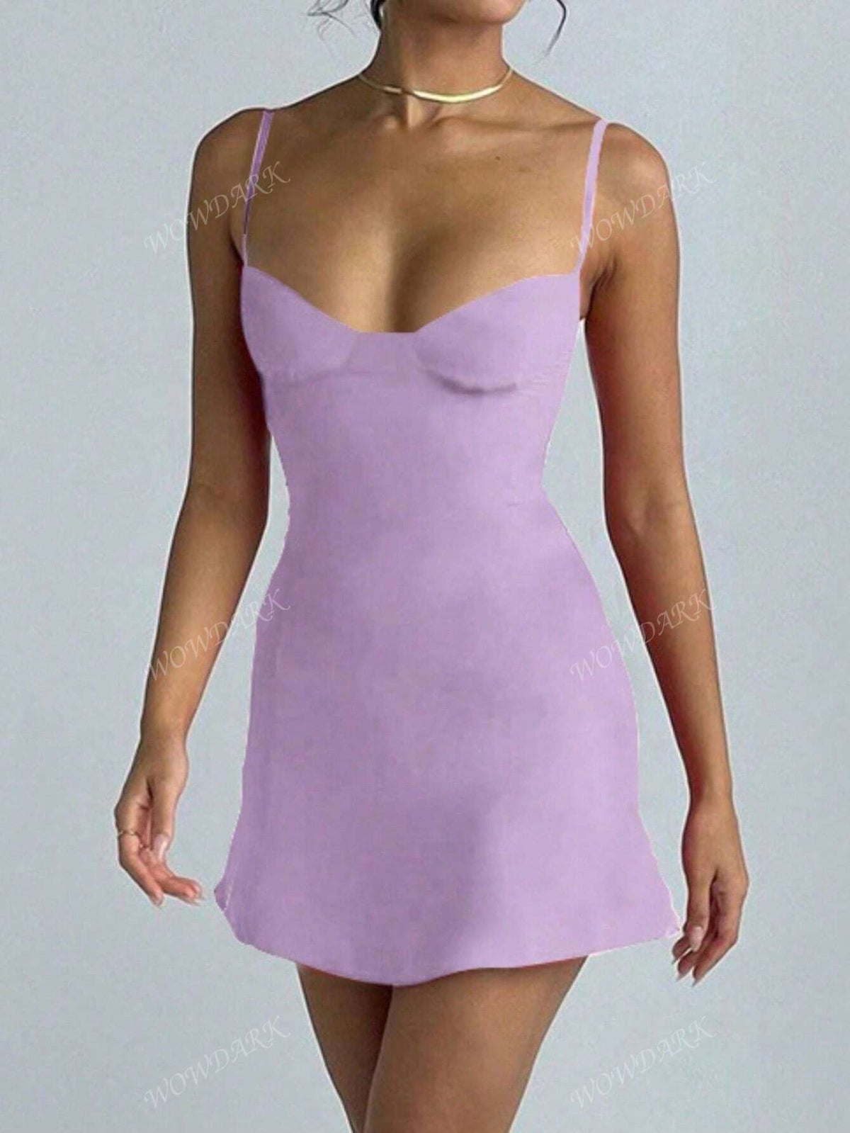 Solid Color Spaghetti Strap Mini Dress, Versatile Casual Summer