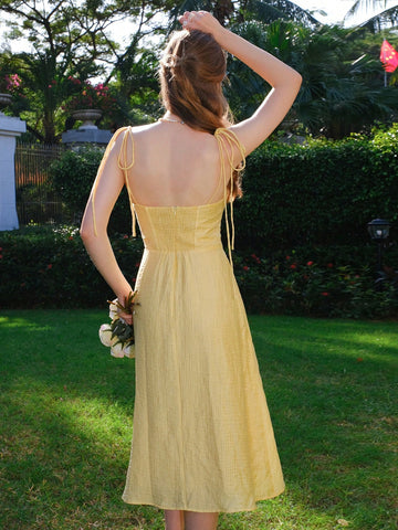 Solid Color Spaghetti Straps Slit Slip Dress