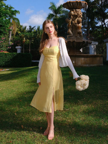 Solid Color Spaghetti Straps Slit Slip Dress