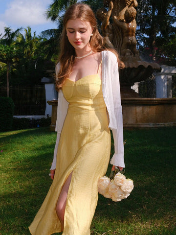 Solid Color Spaghetti Straps Slit Slip Dress