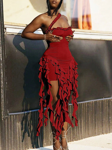 Solid Color Spider Lace Halter Neck Sexy Sleeveless Dress, Casual Vacation