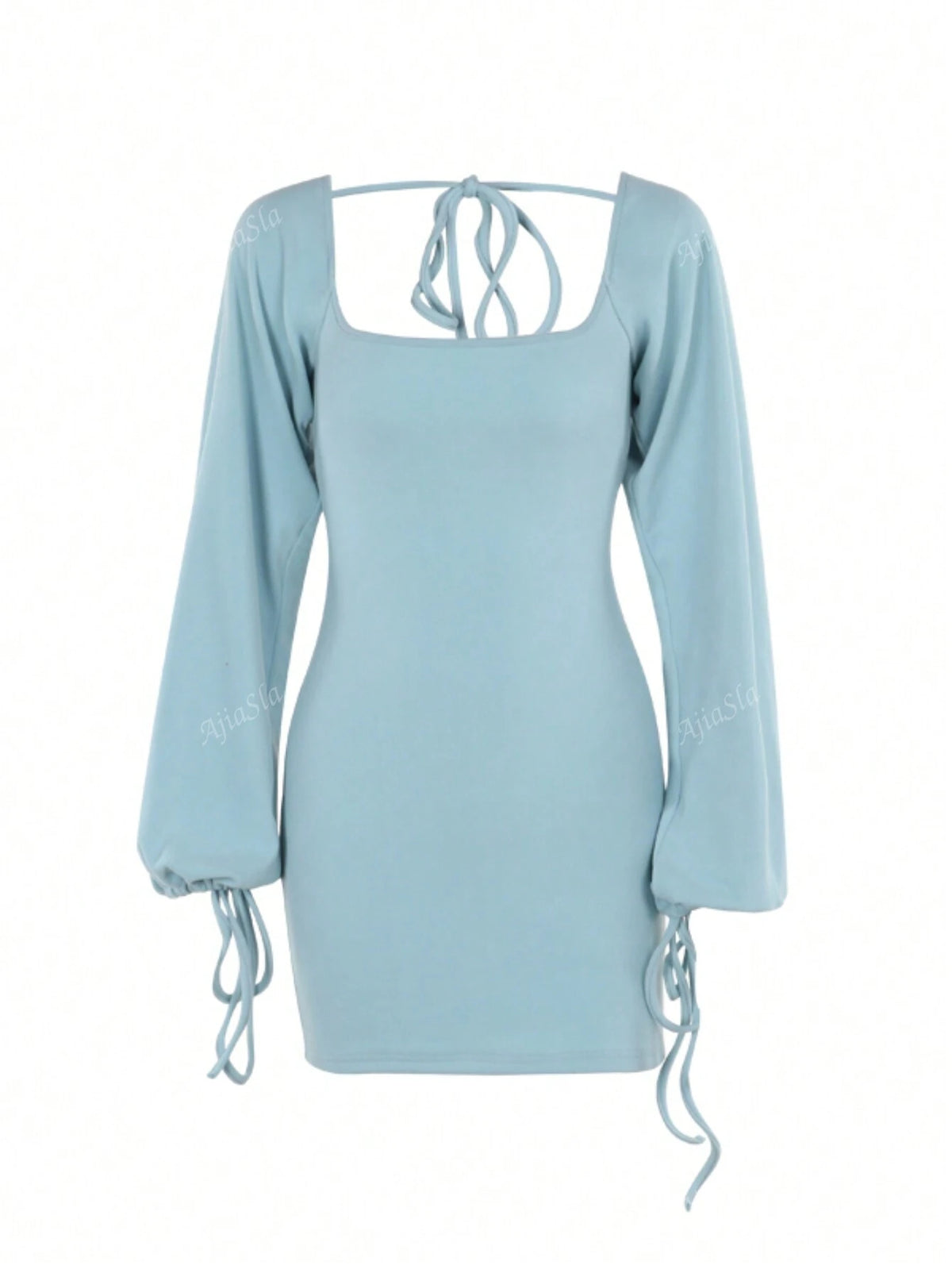 Solid Color Square Neck Elegant Backless Long Sleeve Basic Dress