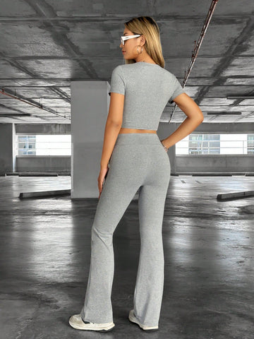 Solid Color T-Shirt And Long Pants Set