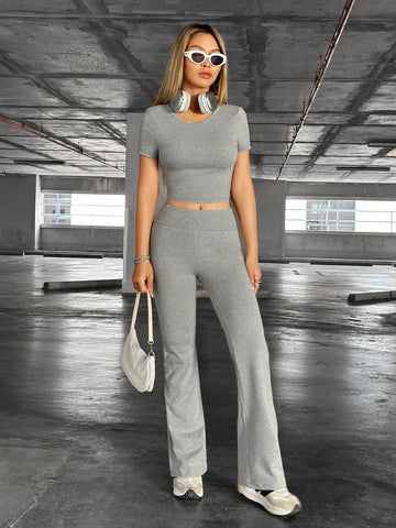 Solid Color T-Shirt And Long Pants Set