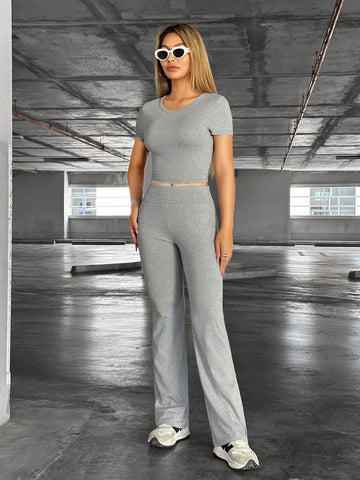 Solid Color T-Shirt And Long Pants Set