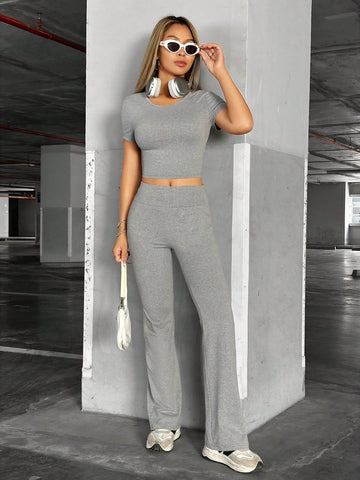 Solid Color T-Shirt And Long Pants Set