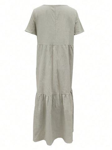 Solid Color Texture V-Neck Loose Dress