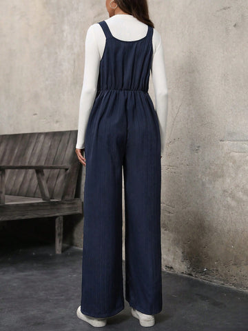 Solid Color Wide Leg Jumpsuit (no Top Included)