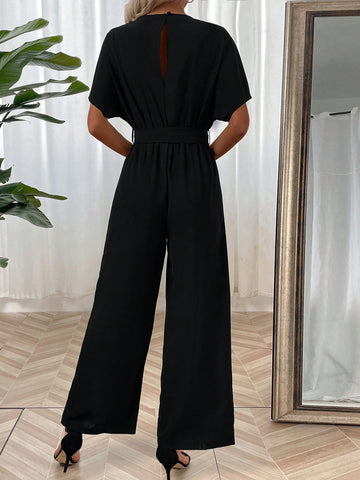 Solid Color Women'S Batwing Sleeve Jumpsuit