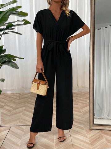 Solid Color Women'S Batwing Sleeve Jumpsuit