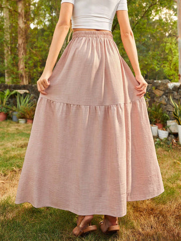 Solid Color Woven Button Front Skirt