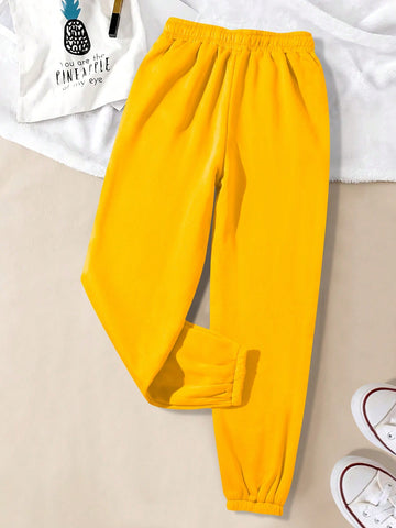 Solid Drawstring Waist Slant Pocket Sweatpants