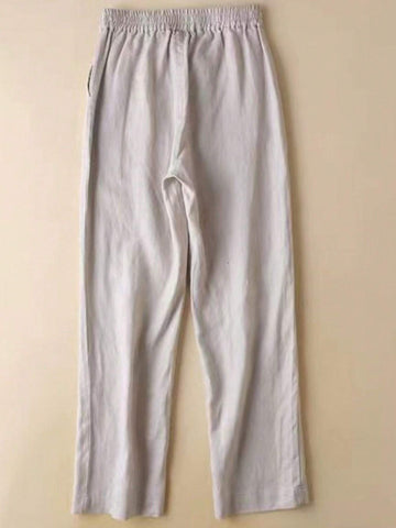 Solid Drawstring Waist Straight Leg Pants