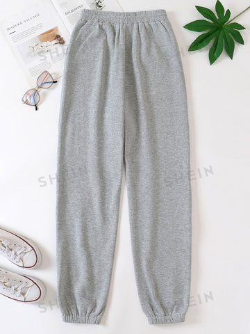 Solid Drawstring Waist Sweatpants