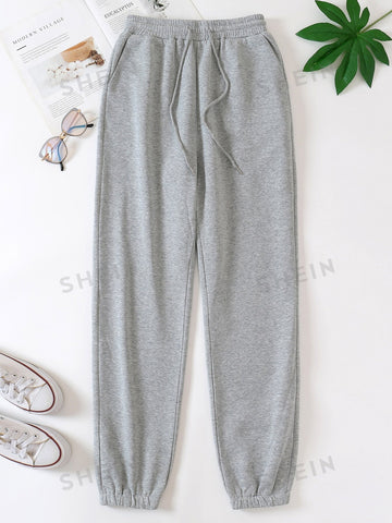 Solid Drawstring Waist Sweatpants