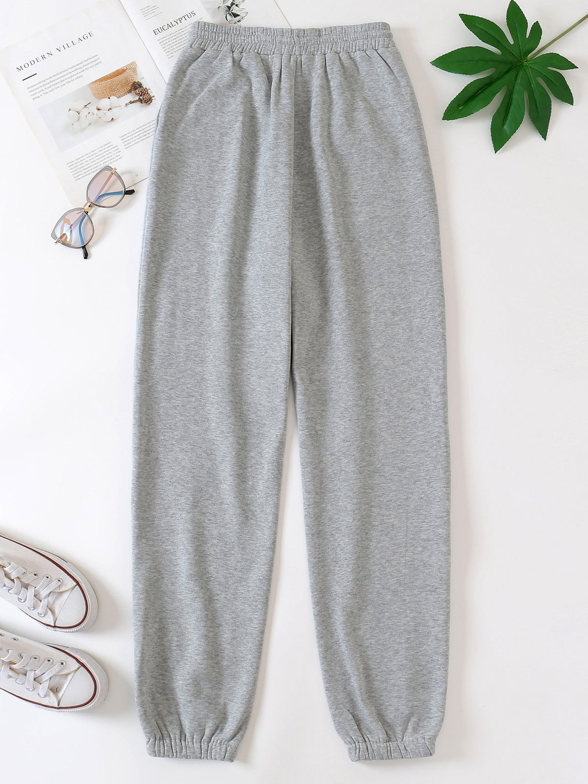 Solid Drawstring Waist Sweatpants