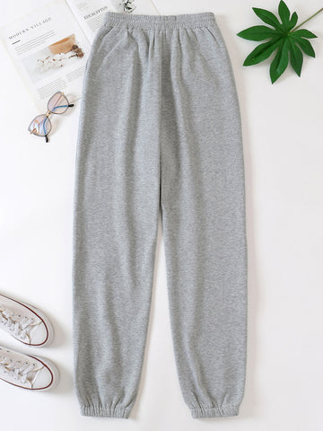 Solid Drawstring Waist Sweatpants