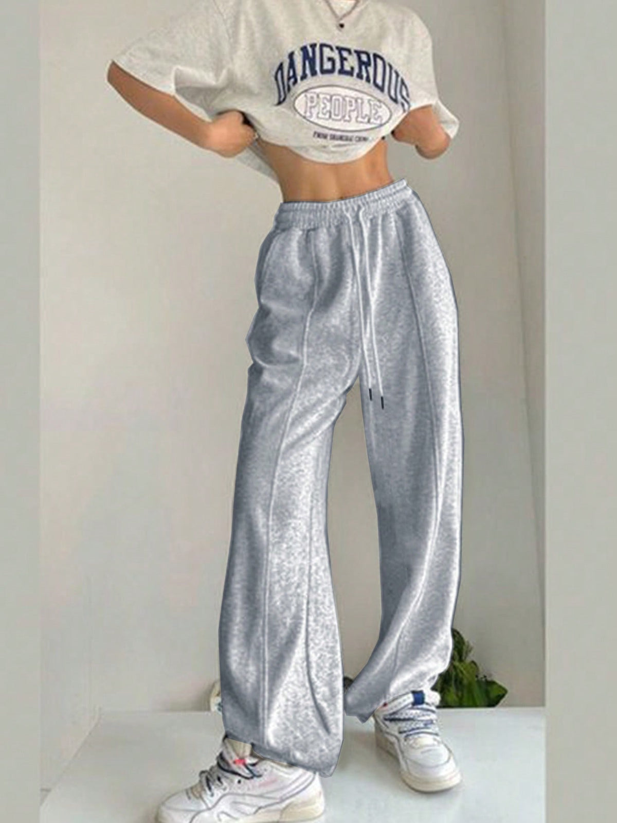 Solid Drawstring Waist Sweatpants