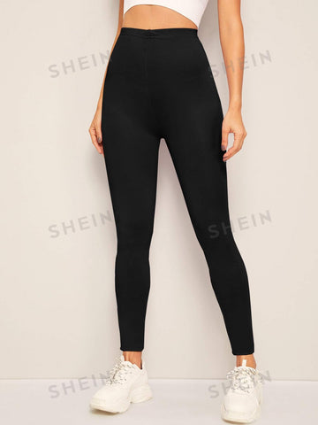 Solid Elastic High Waist Leggings