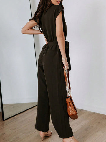 Solid Fabiola Pocket Tie Waist Wide Leg Jumpsuit