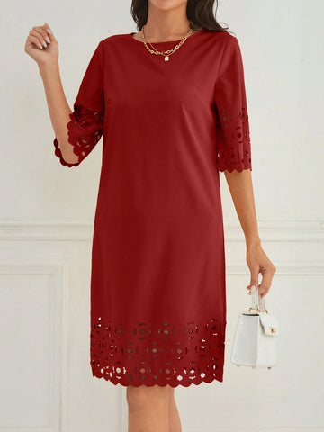 Women's Solid Color Round Neck Batwing Sleeve Dress