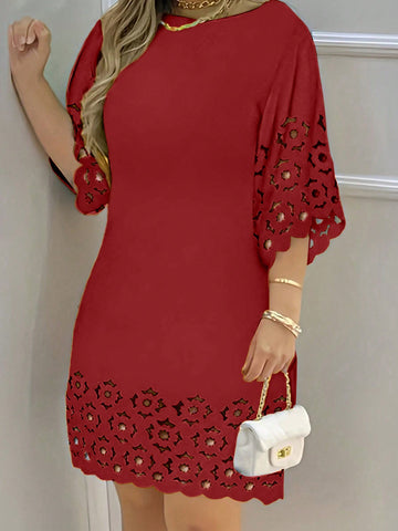 Women's Solid Color Round Neck Batwing Sleeve Dress