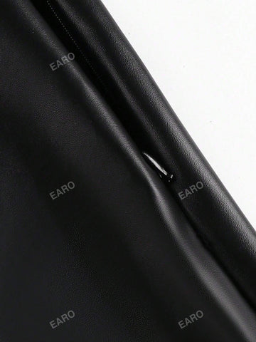 Solid PU Leather Flare Skirt