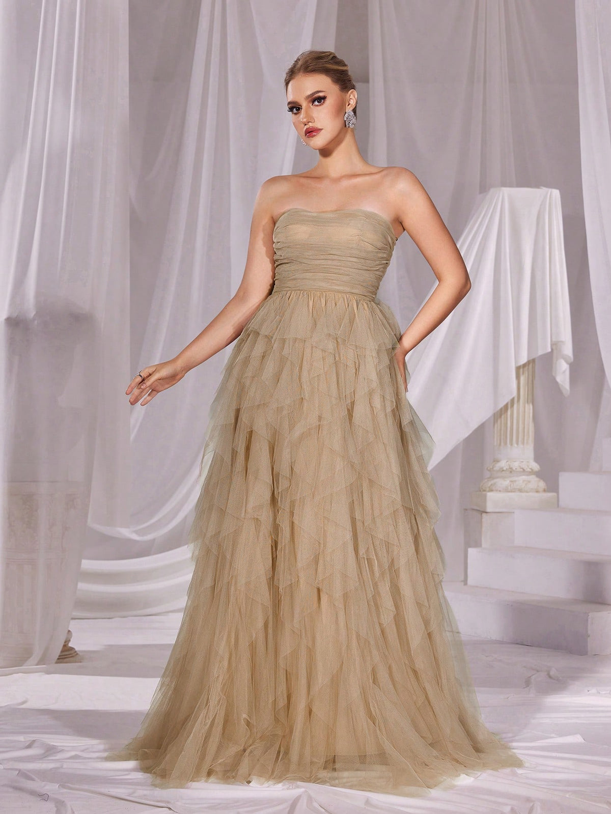 Solid Ruched Wedding Dress