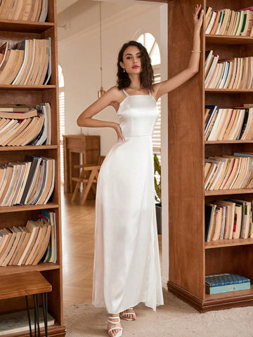 Solid Split High Satin Cami Bridesmaid Dress